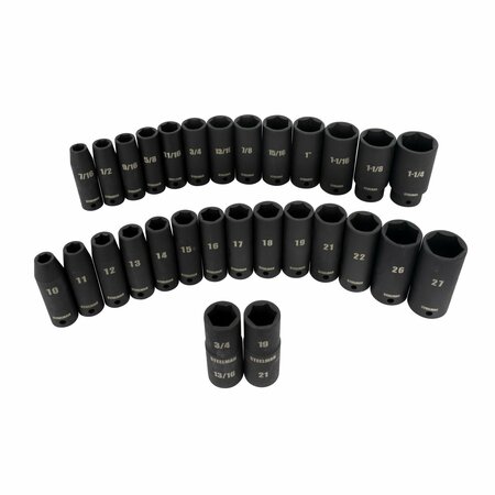 STEELMAN 29-Piece 1/2'' Drive 6-Point Deep Impact Socket Set, Black 61216